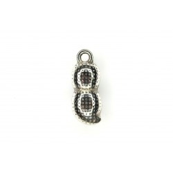 CHARM,PEANUT,8x21MM,RHODIUM PLATED,ALLOY BASE. SOLD PER PACK OF 5.