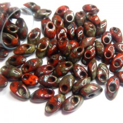 LONG MAGATAMA, 4X7MM, PICASSO OPAQUE RED GARNET MT. SOLD PER TUBE OF 8.5GM.