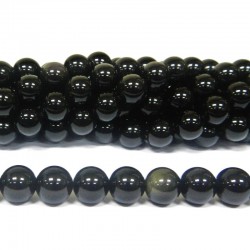 BEAD, BLACK OBSIDIAN, 8MM, ROUND. SOLD PER STRAND OF 15 INCH.