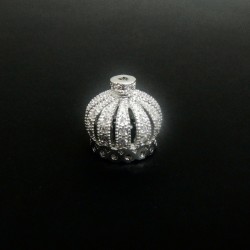 CONNECTOR, CROWN , 15MM, CUBIC ZIRCONIA (CZ), PLATINUM PLATED BRASS, NICKEL FREE. SOLD INDIVIDUALLY.