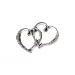 CONNECTOR, DOUBLE HEART, 31X19MM, RHODIUM PLATED, ALLOY BASE. SOLD PER PACK OF 5.