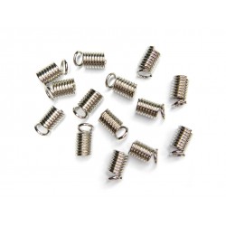 CRIMP, END, COIL, 5X8MM WITH 3.0MM DIAMETER, RHODIUM PLATED, IRON BASE. SOLD PER PACK OF 50GM (APPROX PCS).