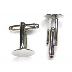CUFF LINK, 12MM ROUND PAD, RHODIUM PLATED BRASS, NICKEL FREE. SOLD PER PACK OF 4.